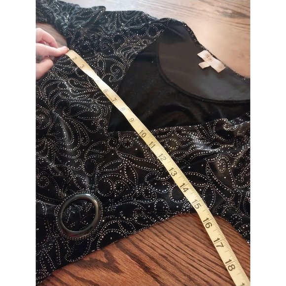 Notations Petite PS Womens Velvet Black Shimmer Long Sleeve Shirt Top - Picture 11 of 12
